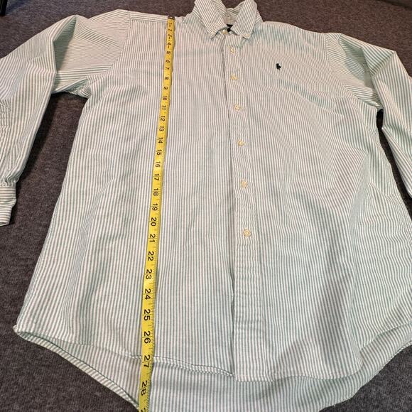 Hunt Club Shirt Mens Large Green White Stripe Embroidered Chest Cotton Button - Picture 3 of 10